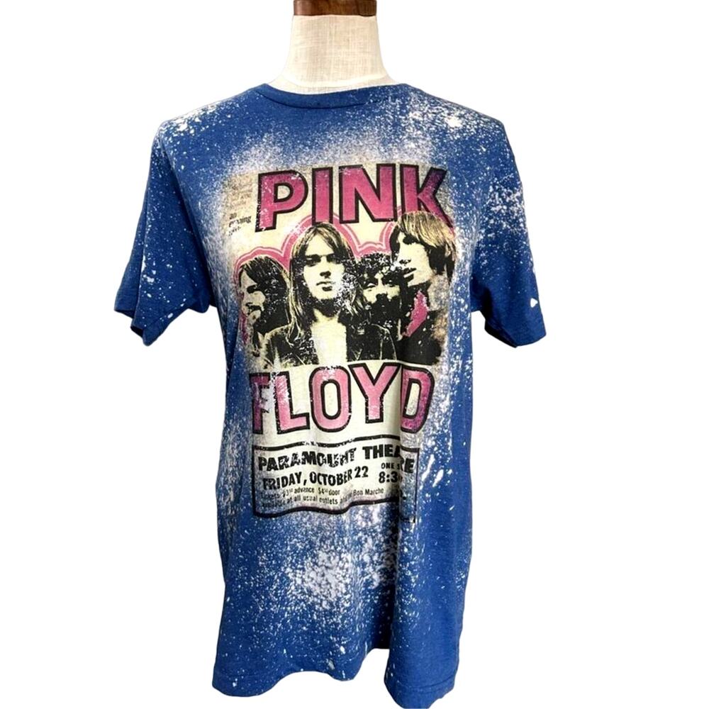 Pink Floyd Paramount Theatre Bleach Splatter Band Tee Vintage Style Blue Medium